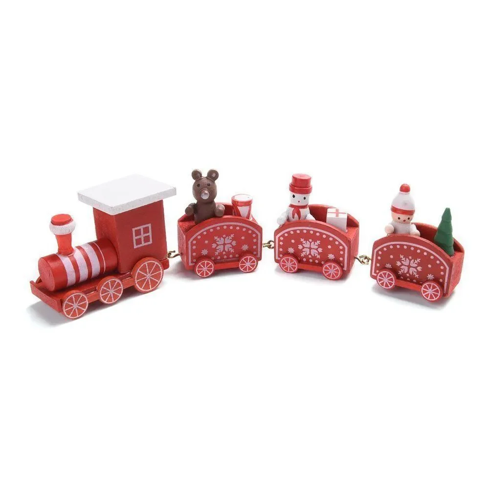 Red Christmas Themed Wooden Mini Train Ornaments